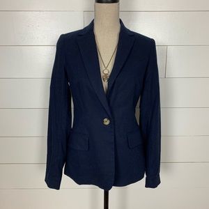 NWT Adrienne Vittadini Navy Linen Blend Button Front Blazer Jacket Small